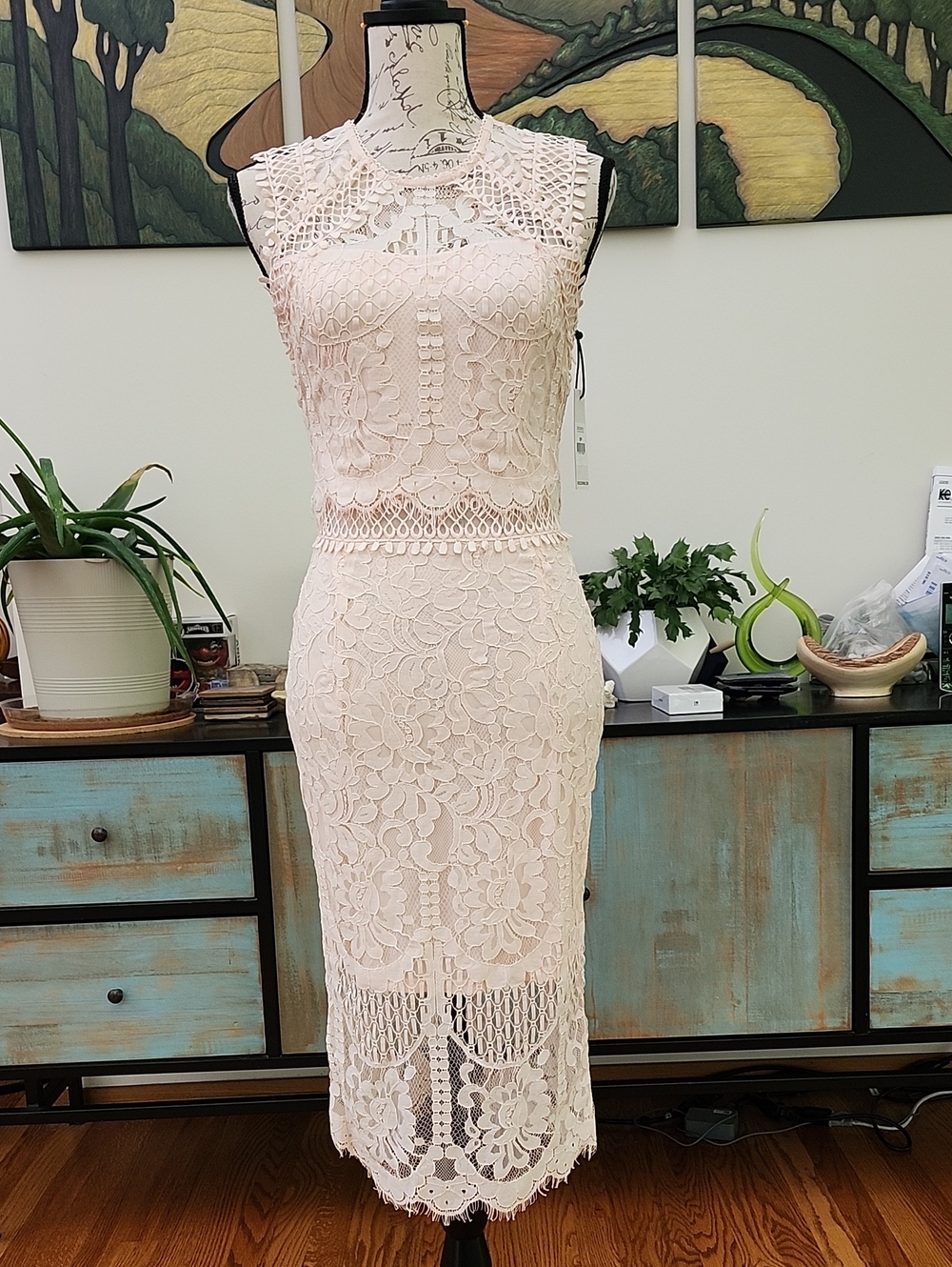 DEX Allover Lace Midi Dress in Blush - NWT
